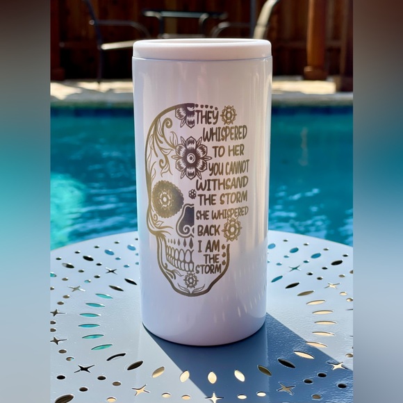 CUSTOM : Laser Engraved “I Am the Storm” White Skinny Cooler - Picture 1 of 3